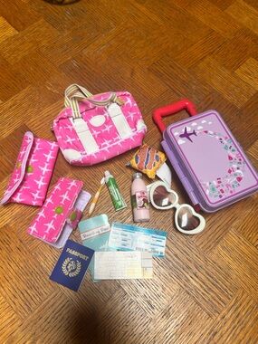 Dolls Pink Travel Playset - Carry Bag & Suitcase